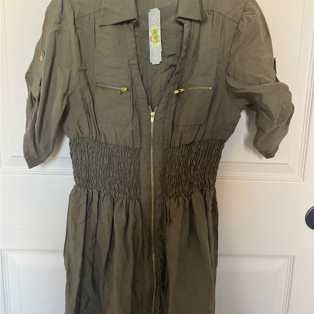 Olive Green Zip-Up Dress